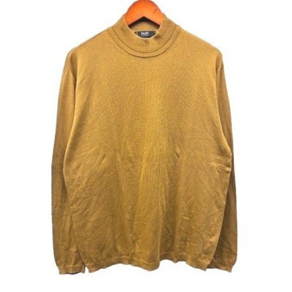 Raffi Mock Neck Long Sleeve Sweater Mens L Brown Knit Pullover Minimalist Casual
